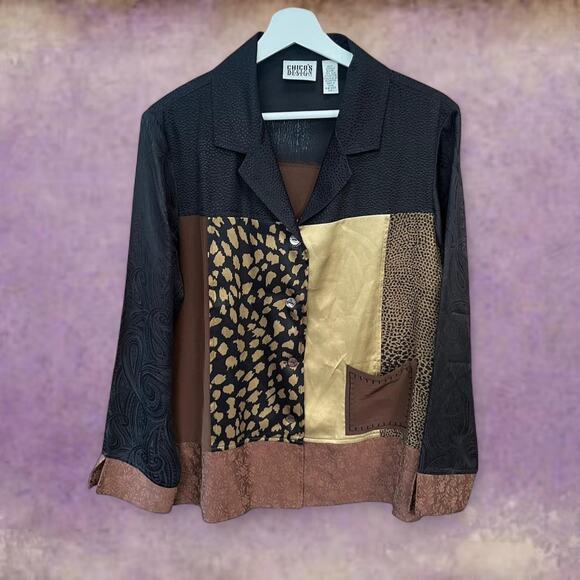 Vintage black/brown patchwork button down - Picture 3 of 6